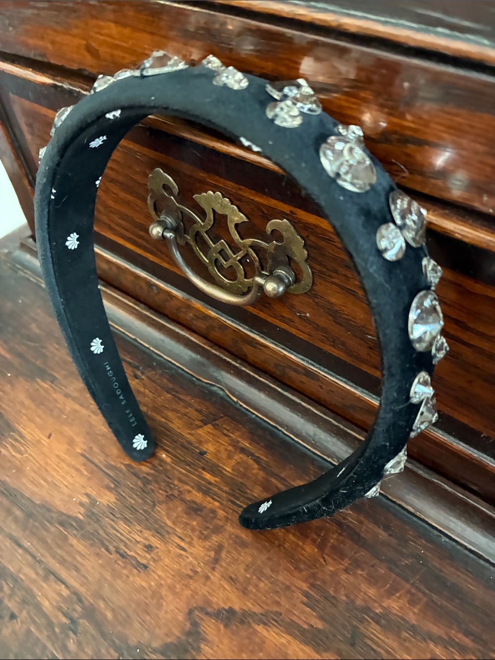 Lele Sadoughi Black Crystal Flower Headband
